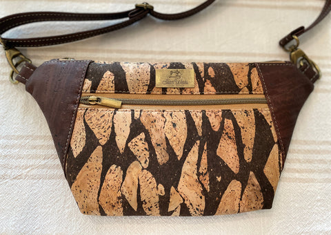 Cork Hip Sling Bag - Chocolate Brown with River Stone Accent