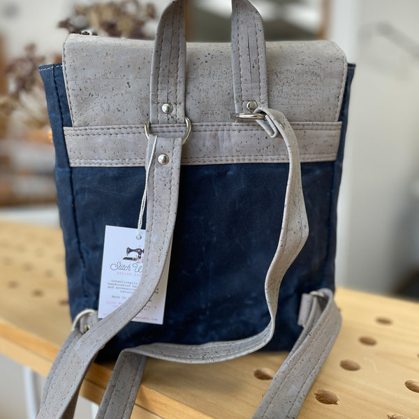 "The Elaine"  Mini Back Pack - Blue and Gray Garden Party