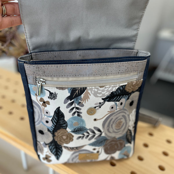 "The Elaine"  Mini Back Pack - Blue and Gray Garden Party