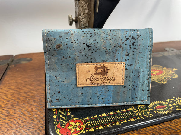 Minimalist Cork Wallet - Aqua and Ditzy Floral zippered compartment