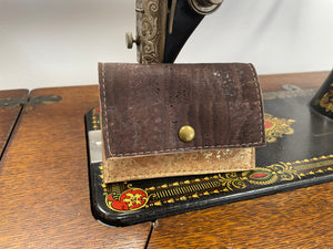 Minimalist Cork Wallet - Chocolate Brown and Golden Waves zippered compartment