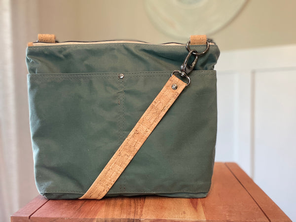 Type A Bag - Agave Green Waxed Canvas with Black Strawberry Fields Accent