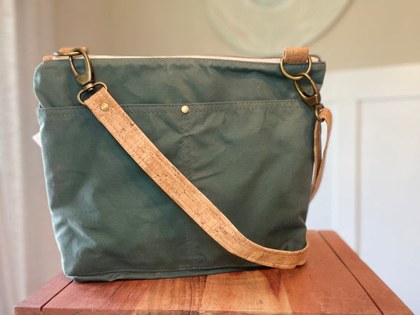 Type A Bag - Agave Green Waxed Canvas with Ivory Strawberry Fields Accent
