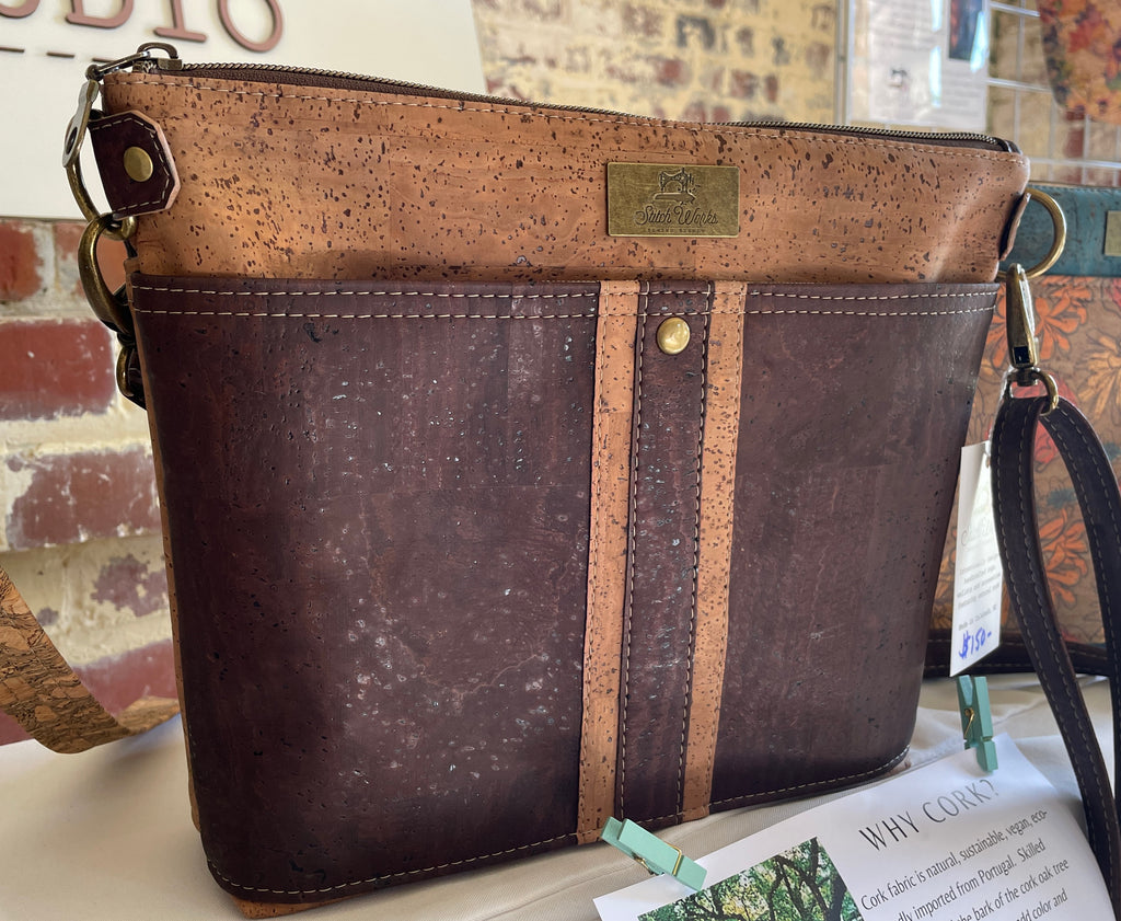 Two-Toned Cork Crossbody with Large Slip Pocket Natural & Brown