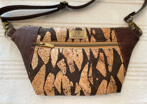 Cork Hip Sling Bag - Chocolate Brown with River Stone Accent