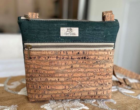 Essential Crossbody Cork Bag - Forest Green with Birch Accent