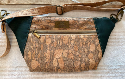 Cork Hip Sling Bag - Forest Green with Bark Accent