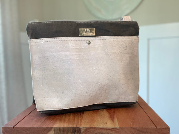 Type A Bag - Gray Waxed Canvas with Pearl Cork Accent