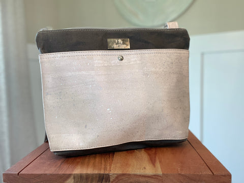 Type A Bag - Gray Waxed Canvas with Pearl Cork Accent