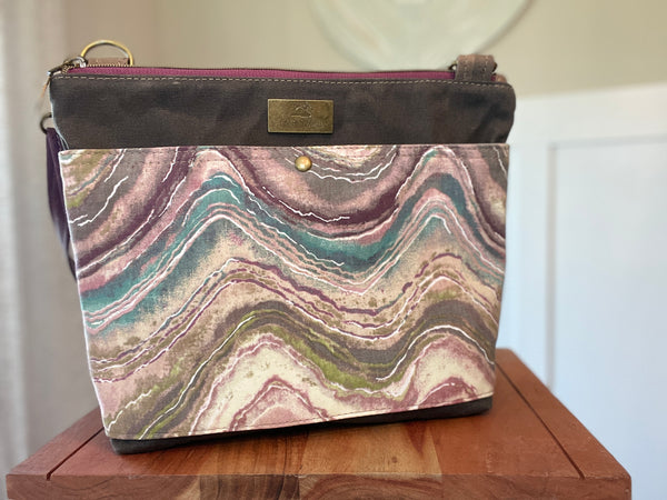 Type A Bag - Gray Waxed Canvas with Multi Color Swirl Cotton Accent