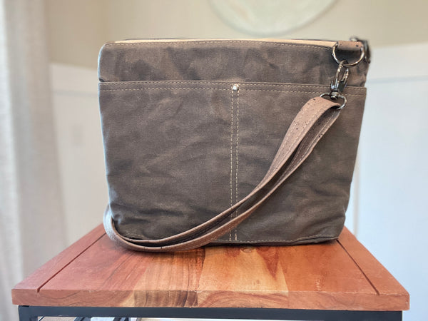 Type A Bag - Gray Waxed Canvas with Multi Color Ikat Accent