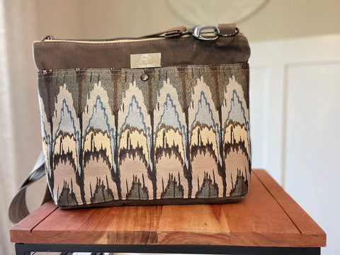 Type A Bag - Gray Waxed Canvas with Multi Color Ikat Accent