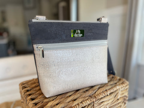 Essential Crossbody Cork Bag - Gray with Pearl Accent
