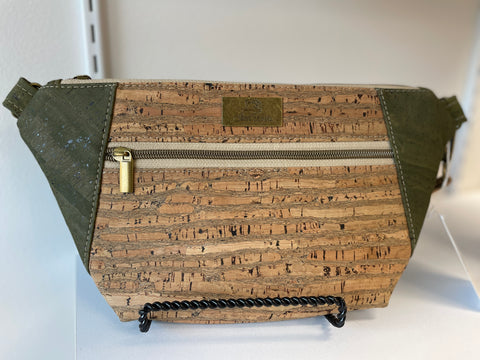 Cork Hip Sling Bag - Olive Green with Bark Accent