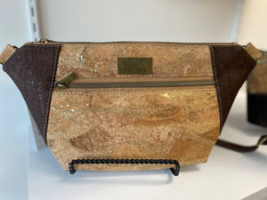 Cork Hip Sling Bag - Chocolate Brown with Golden Waves Accent