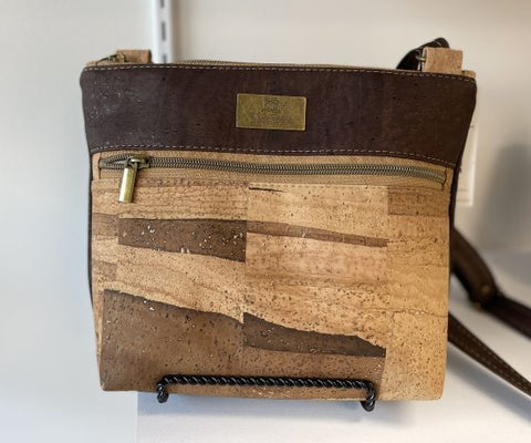 Essential Crossbody Cork Bag - Chocolate Brown with Scorched Surface Accent