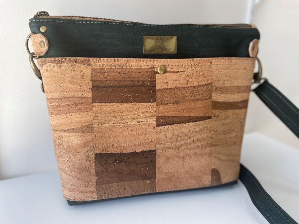 Type A All Cork Bag - Forest Green Cork with Scorched Surface Cork Accent