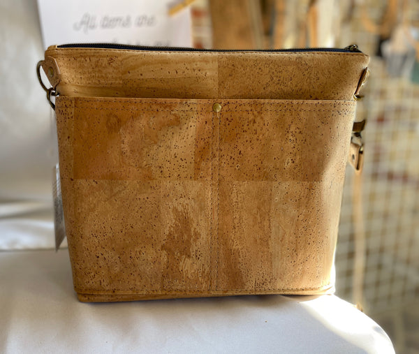 Type A All Cork Bag - Aqua Cork with Ditzy Floral Cork Accent