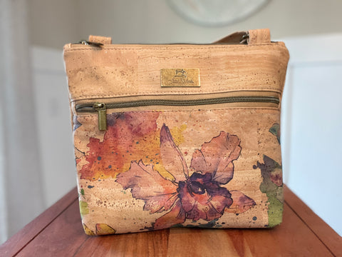 Essential Crossbody Cork Bag - Surface with Watercolor Floral Accent