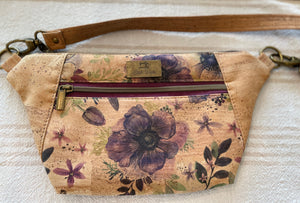 Cork Hip Sling Bag - Surface with Purple Anemone Accent